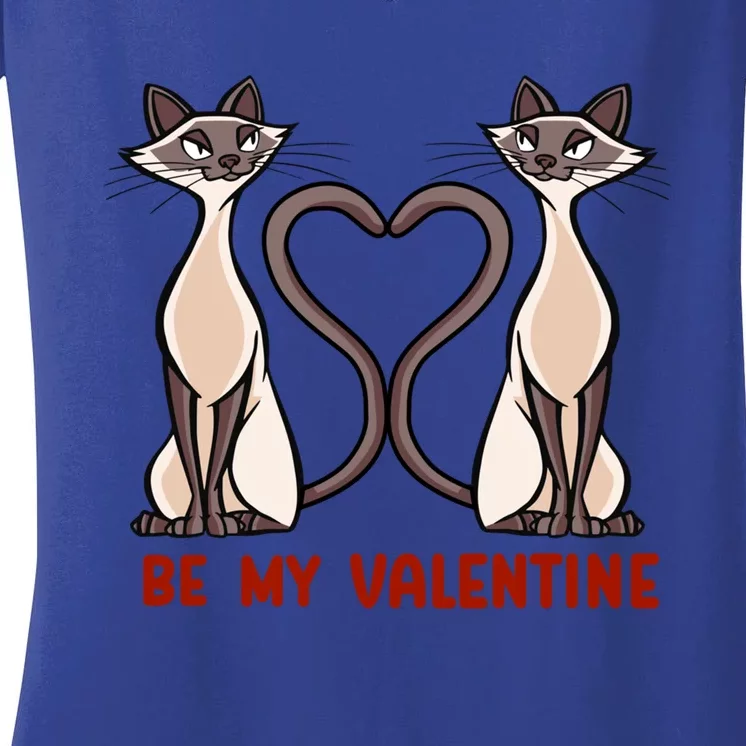 Be My Valentine Heart Tail Siamese Cat Tails Valentines Day Gift Women's V-Neck T-Shirt