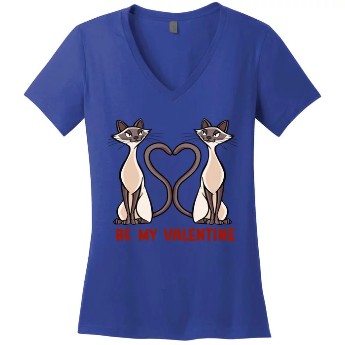 Be My Valentine Heart Tail Siamese Cat Tails Valentines Day Gift Women's V-Neck T-Shirt