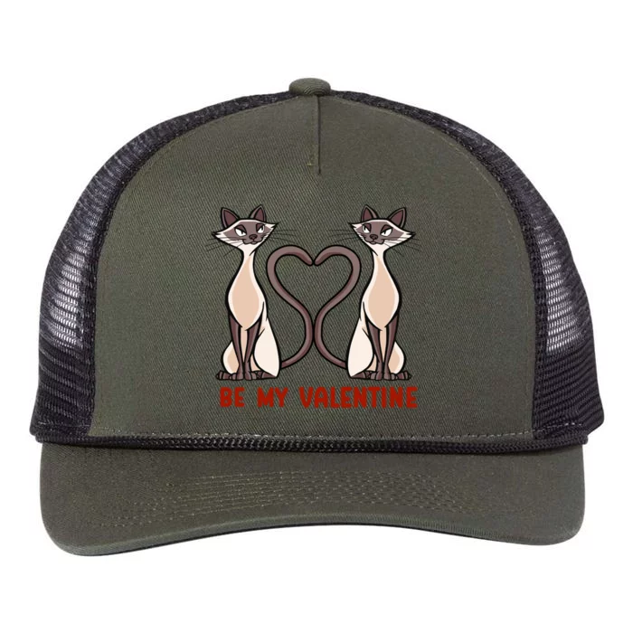 Be My Valentine Heart Tail Siamese Cat Tails Valentines Day Gift Retro Rope Trucker Hat Cap