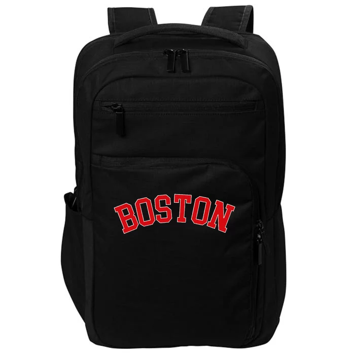 Boston Ma Varsity Style Red Text Impact Tech Backpack