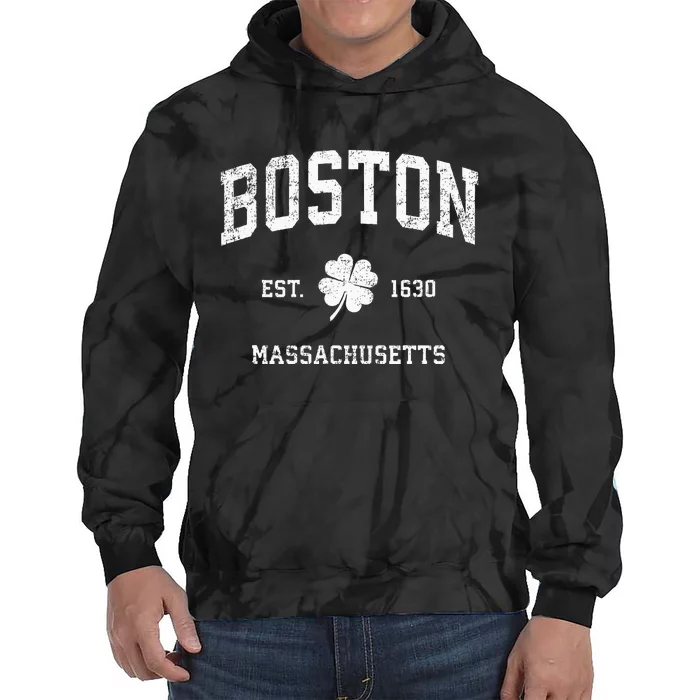 Boston Massachusetts Vintage Shamrock Sports Tie Dye Hoodie