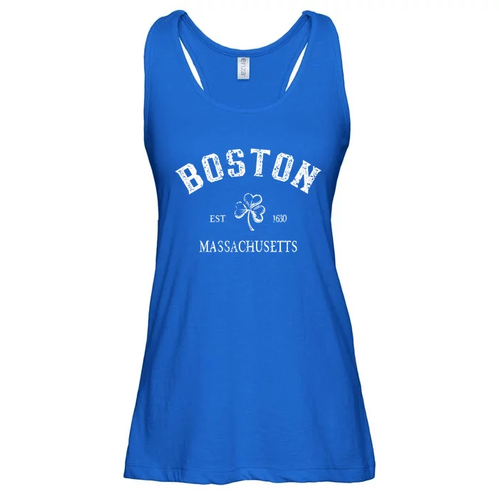 Boston Massachusetts Vintage Shamrock Sport St Patrick's Day Gift Ladies Essential Flowy Tank