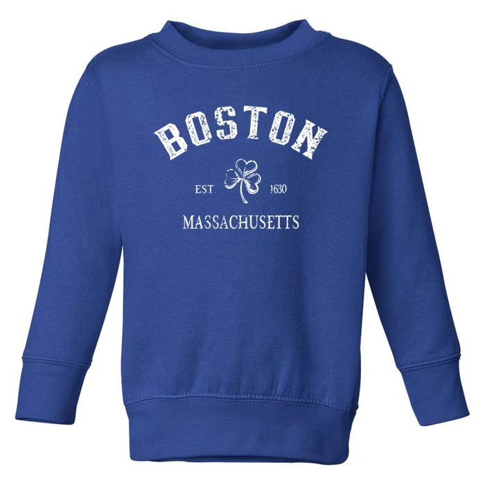 Boston Massachusetts Vintage Shamrock Sport St Patrick's Day Gift Toddler Sweatshirt