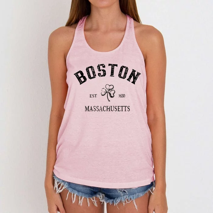 Boston Massachusetts Vintage Shamrock Sport St Patrick's Day Gift Women's Knotted Racerback Tank