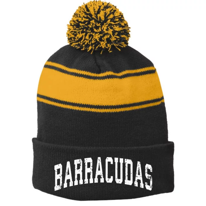 Barracudas Mascot Vintage Athletic Sports Name Design Stripe Pom Pom Beanie