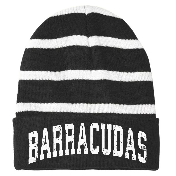 Barracudas Mascot Vintage Athletic Sports Name Design Striped Beanie with Solid Band