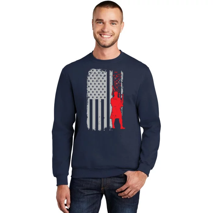 Bagpipe Music Vintage USA Flag Tall Sweatshirt