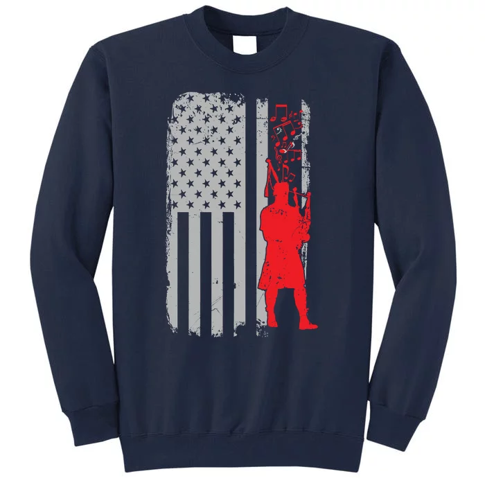 Bagpipe Music Vintage USA Flag Tall Sweatshirt