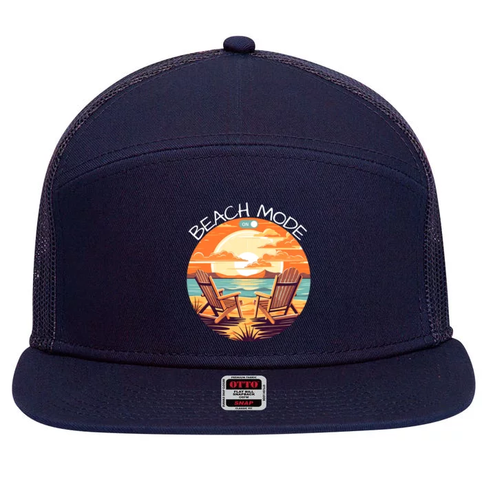 Beach Mode Vacy Mode Beach Life Vintage Sunset Beach Trip Vacation Mode 7 Panel Mesh Trucker Snapback Hat