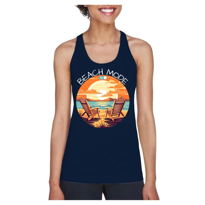 Beach Mode Vacy Mode Beach Life Vintage Sunset Beach Trip Vacation Mode Women's Racerback Tank