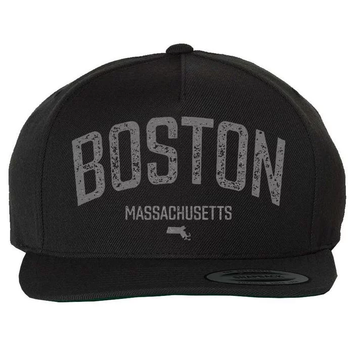 Boston Massachusetts Vintage Distressed Massachusetts Boston Wool Snapback Cap