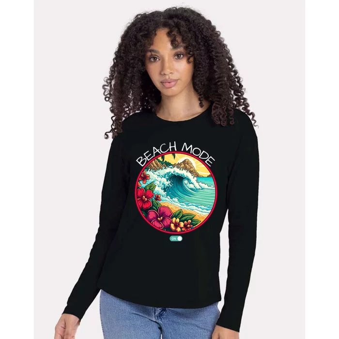 Beach Mode Vacy Mode Beach Life Vintage Sunset Beach Trip Vacation Mode Womens Cotton Relaxed Long Sleeve T-Shirt