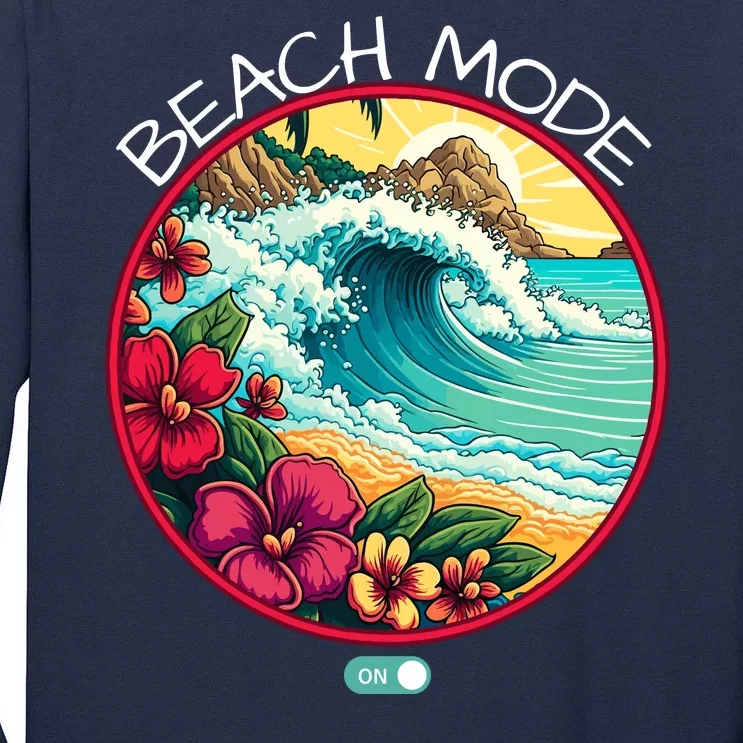 Beach Mode Vacy Mode Beach Life Vintage Sunset Beach Trip Vacation Mode Tall Long Sleeve T-Shirt