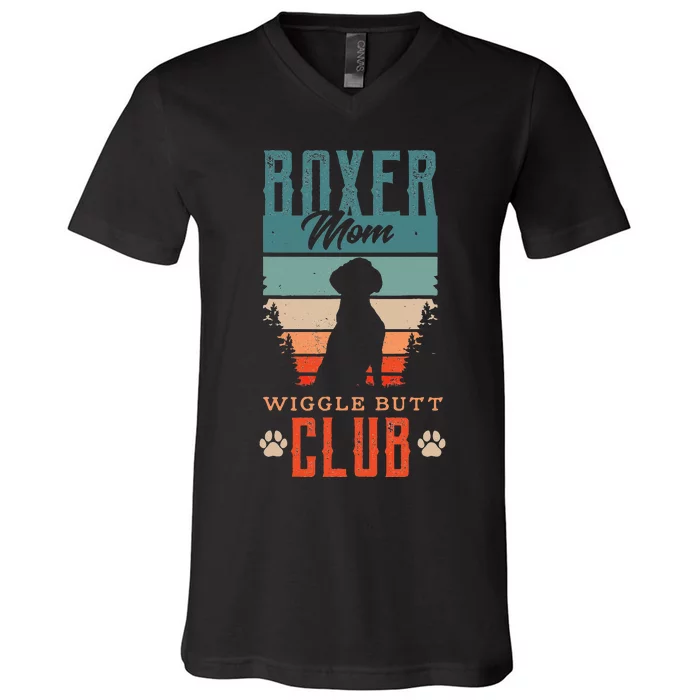 Boxer mom wiggle butt club for a Boxer Lover Dog V-Neck T-Shirt