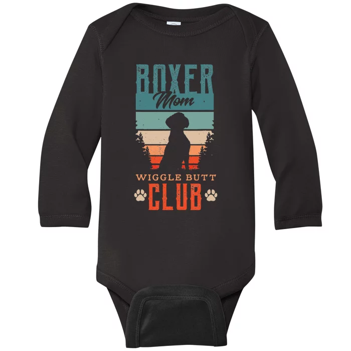 Boxer mom wiggle butt club for a Boxer Lover Dog Baby Long Sleeve Bodysuit