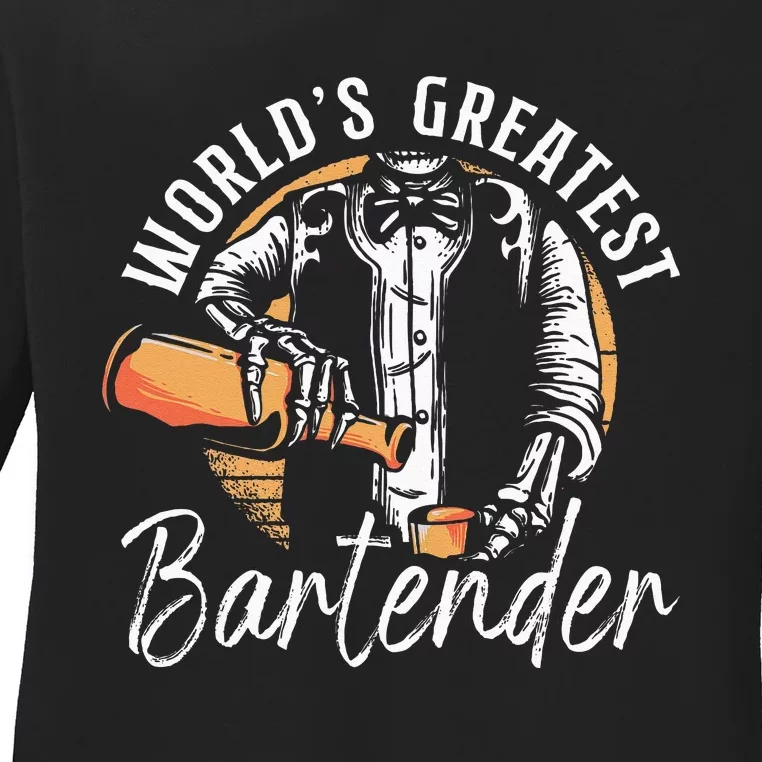 Bartender Mixologist Worlds Greatest Bartender Ladies Long Sleeve Shirt