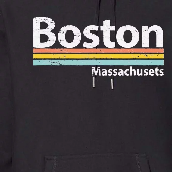 Boston Massachusetts Worn Design Retro Stripes Classic Premium Hoodie