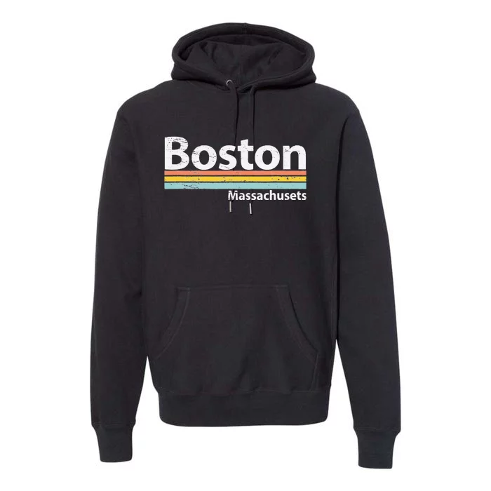 Boston Massachusetts Worn Design Retro Stripes Classic Premium Hoodie