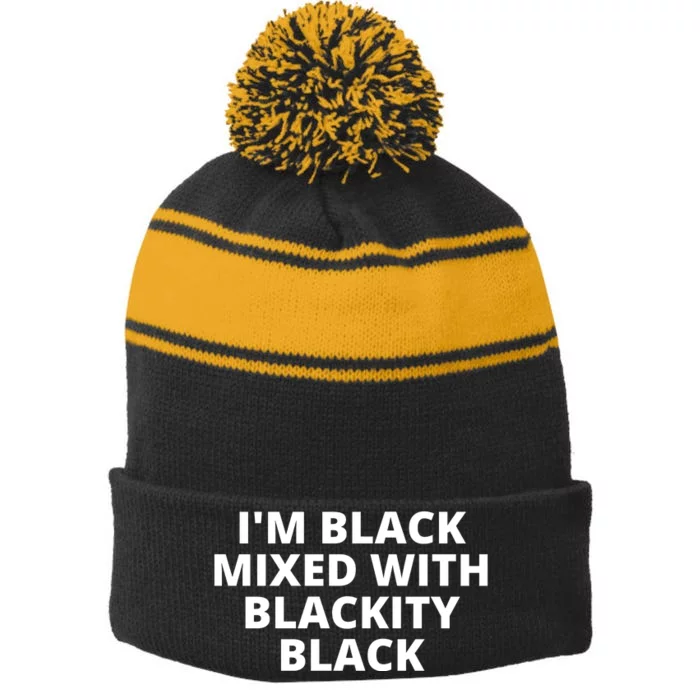 Black Mixed With Blackity Black African American Black History Month Stripe Pom Pom Beanie