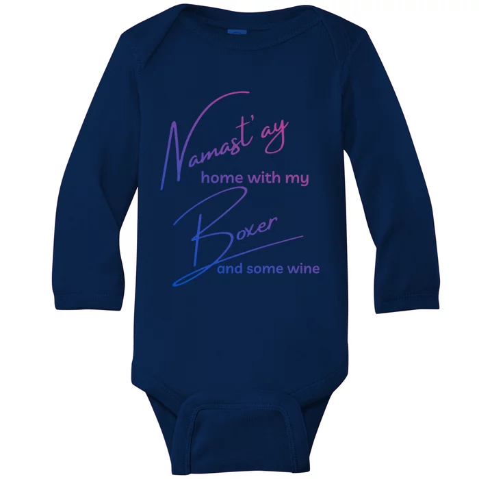 Boxer Mom Wine Lover Tee With Yoga Namaste Boxer Dog Gift Great Gift Baby Long Sleeve Bodysuit