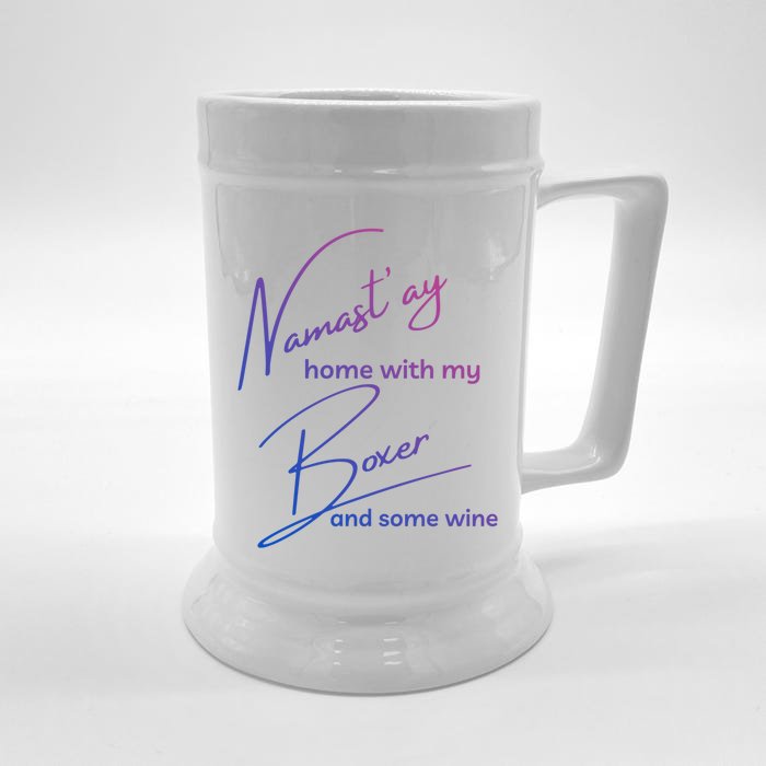 Boxer Mom Wine Lover Tee With Yoga Namaste Boxer Dog Gift Great Gift Front & Back Beer Stein