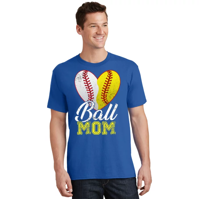 Ball Mom Women Mama Heart Baseball Softball Mother's Day Gift T-Shirt