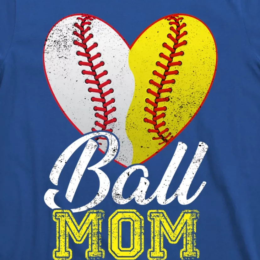 Ball Mom Women Mama Heart Baseball Softball Mother's Day Gift T-Shirt