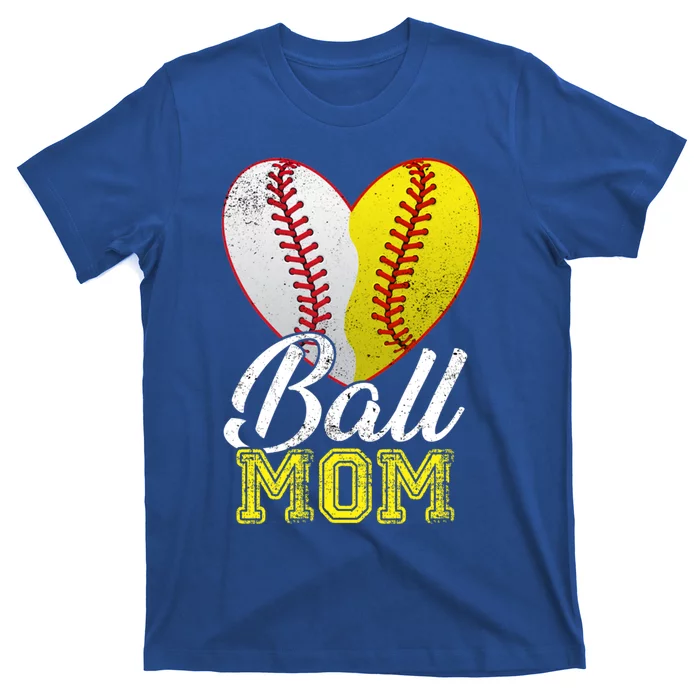 Ball Mom Women Mama Heart Baseball Softball Mother's Day Gift T-Shirt