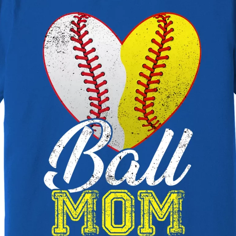 Ball Mom Women Mama Heart Baseball Softball Mother's Day Gift Premium T-Shirt