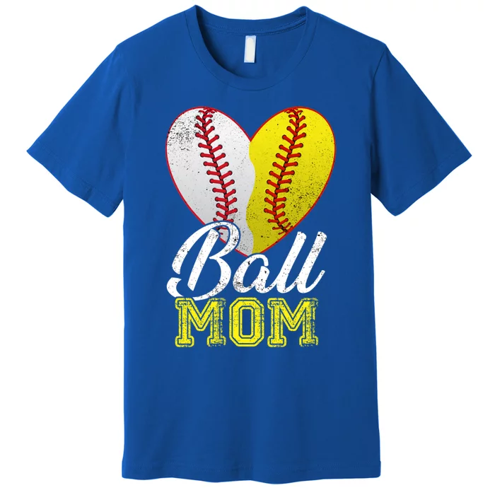 Ball Mom Women Mama Heart Baseball Softball Mother's Day Gift Premium T-Shirt