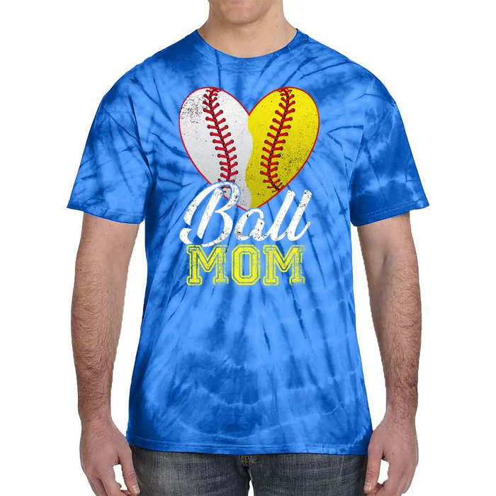 Ball Mom Women Mama Heart Baseball Softball Mother's Day Gift Tie-Dye T-Shirt