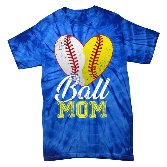 Ball Mom Women Mama Heart Baseball Softball Mother's Day Gift Tie-Dye T-Shirt