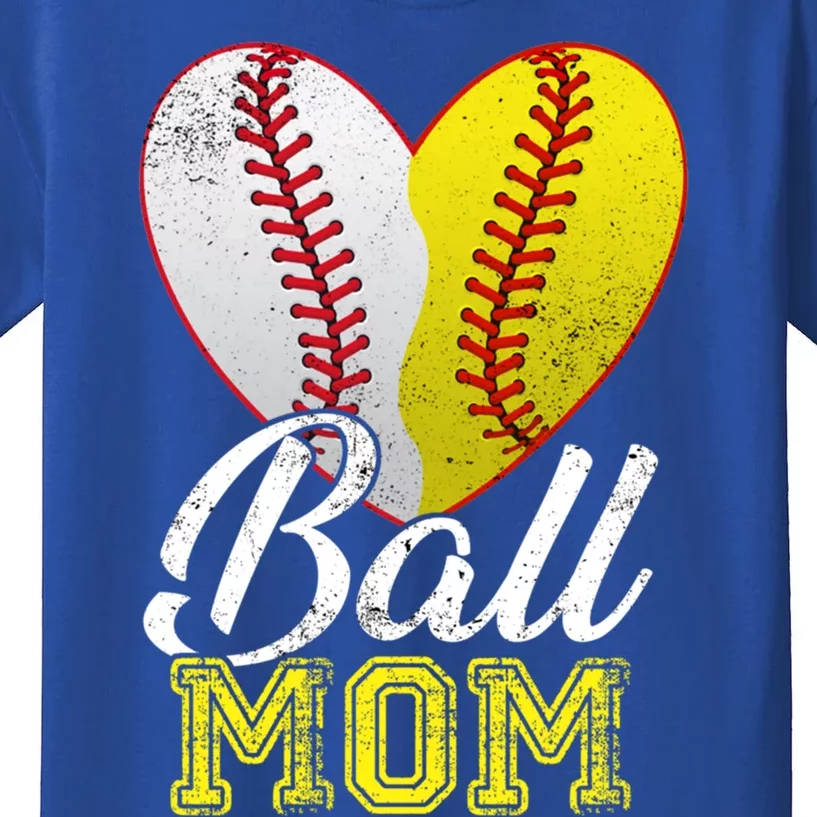 Ball Mom Women Mama Heart Baseball Softball Mother's Day Gift Kids T-Shirt