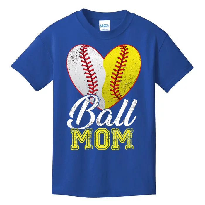 Ball Mom Women Mama Heart Baseball Softball Mother's Day Gift Kids T-Shirt