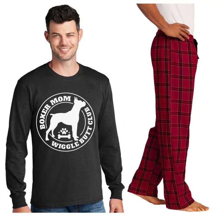 Boxer Mom Wiggle Butt Club Boxer Dog Gifts Long Sleeve Pajama Set