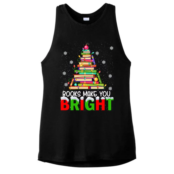 Books Make You Bright Christmas Tree Librarian Book Lover Gift Ladies Tri-Blend Wicking Tank