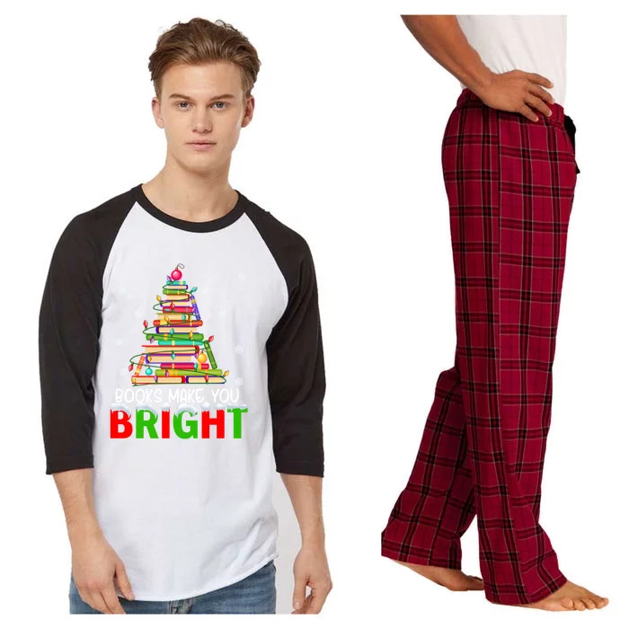 Books Make You Bright Christmas Tree Librarian Book Lover Gift Raglan Sleeve Pajama Set