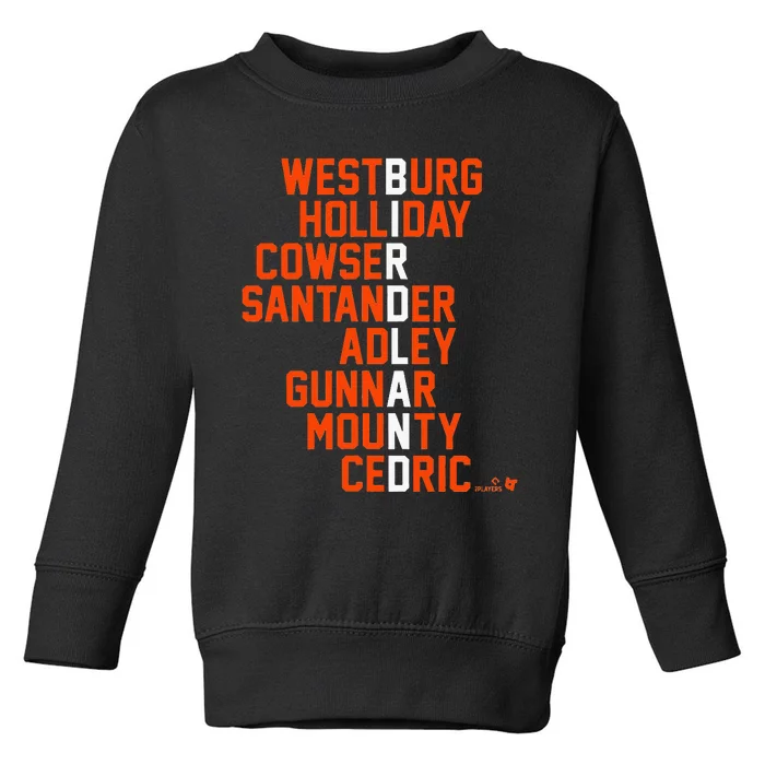 Birdland Names 2024 Baltimore Baseball Toddler Sweatshirt