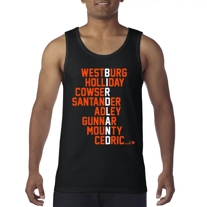 Birdland Names 2024 Baltimore Baseball Tank Top