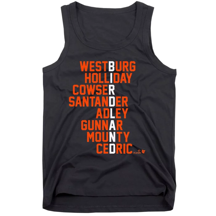 Birdland Names 2024 Baltimore Baseball Tank Top