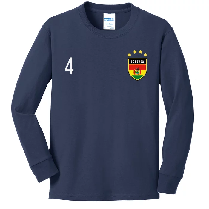 Bolivia Number 4 Sports Jersey Football Four Bolivian Kids Long Sleeve Shirt