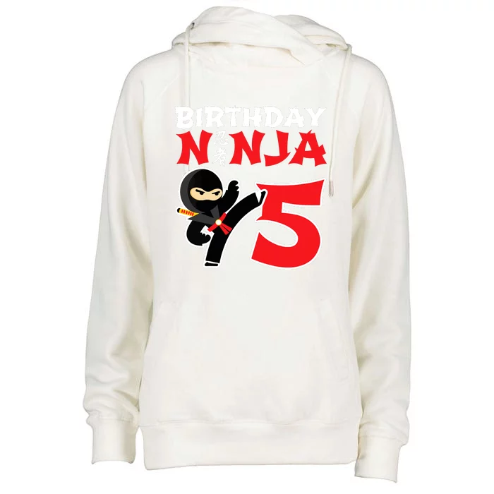 Birthday Ninja 5 Year Old Ninja Birthday Party Theme Womens Funnel Neck Pullover Hood