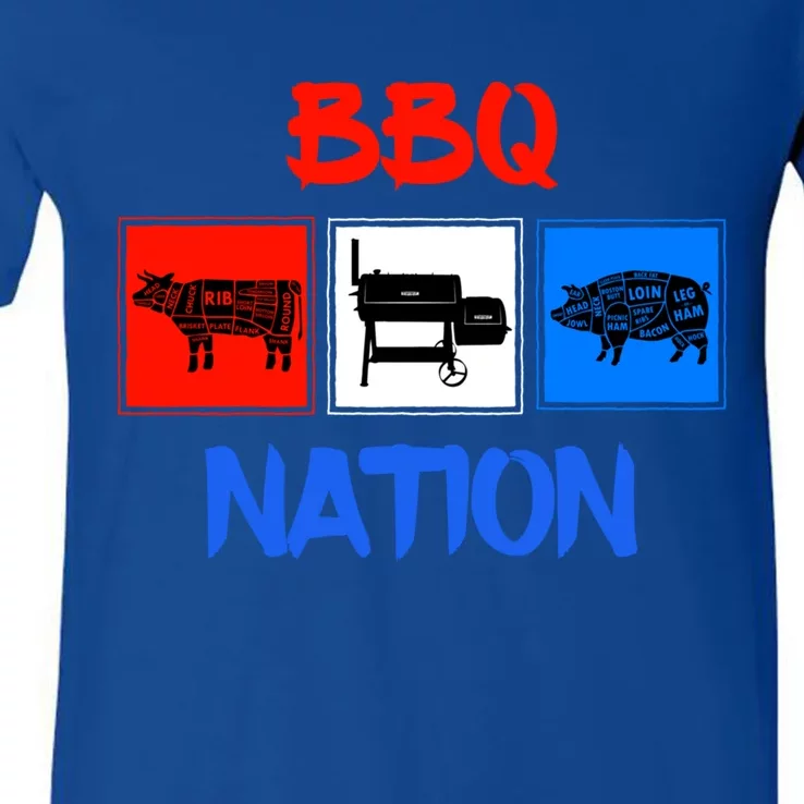 Bbq Nation And Pit Meat Smoker For Grill Barbecue Funny Gift V-Neck T-Shirt