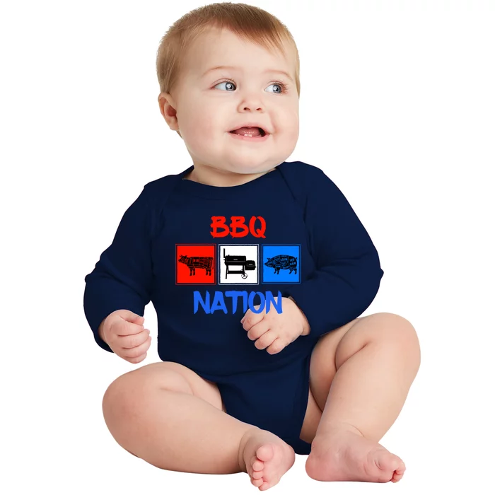 Bbq Nation And Pit Meat Smoker For Grill Barbecue Funny Gift Baby Long Sleeve Bodysuit