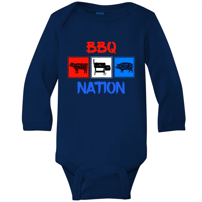 Bbq Nation And Pit Meat Smoker For Grill Barbecue Funny Gift Baby Long Sleeve Bodysuit