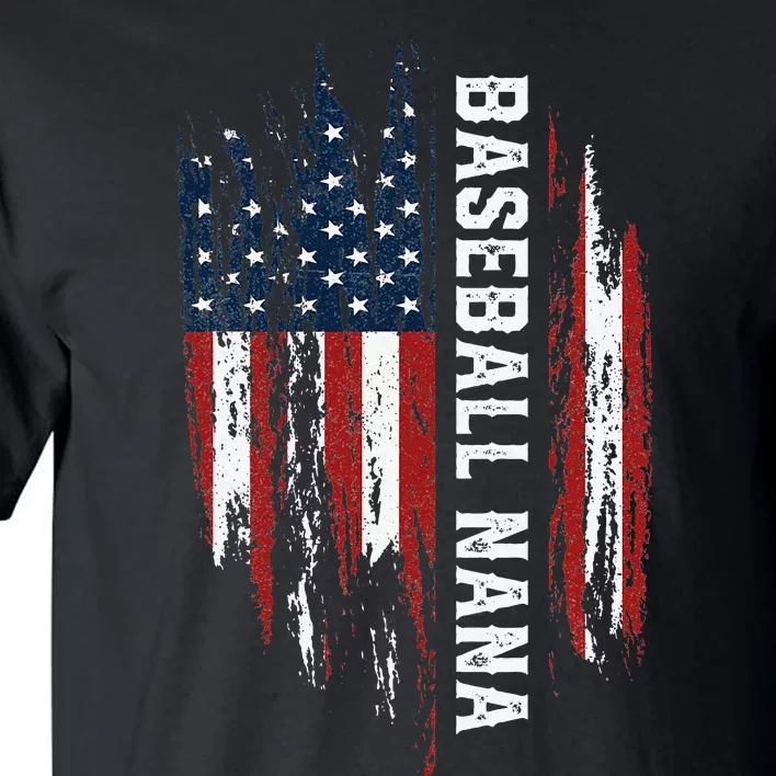 Baseball Nana American Flag Grandma Grandson 4th Of July Tall T-Shirt