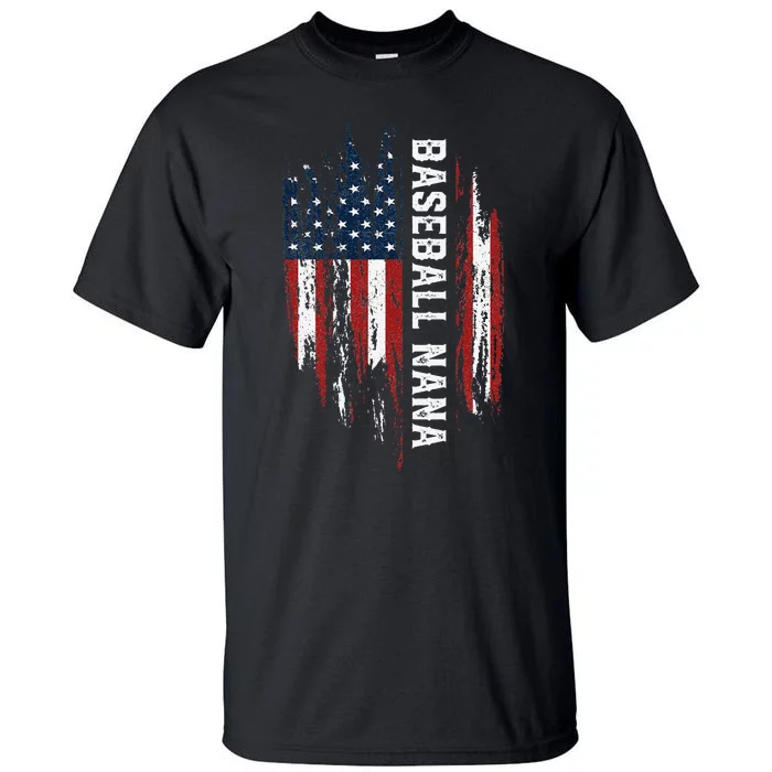 Baseball Nana American Flag Grandma Grandson 4th Of July Tall T-Shirt