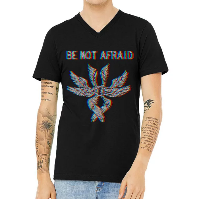 Be Not Afraid Biblically Accurate Angel Seraphim Glitch V-Neck T-Shirt