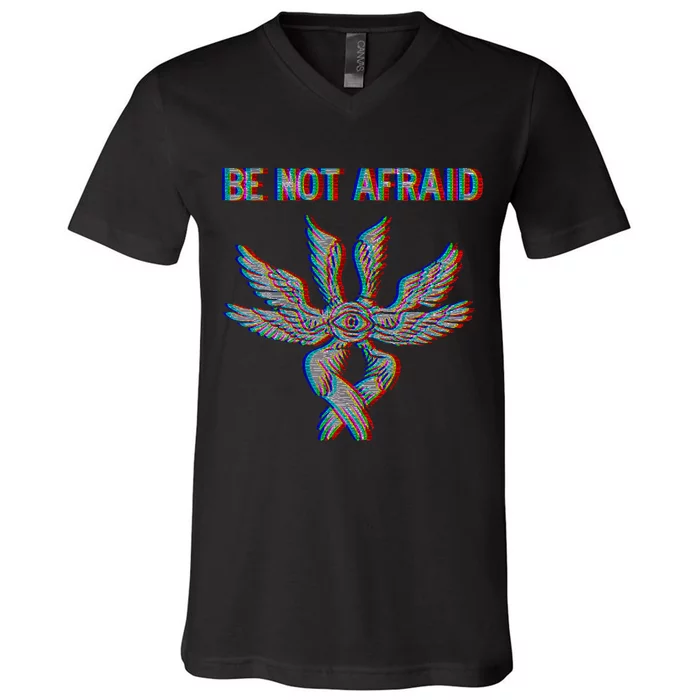 Be Not Afraid Biblically Accurate Angel Seraphim Glitch V-Neck T-Shirt