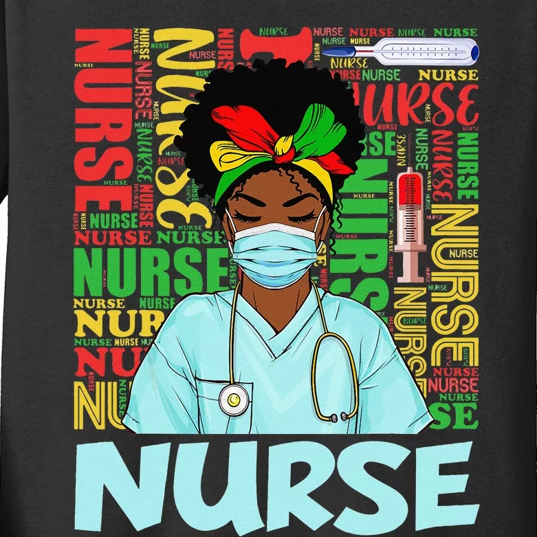 Black Nurse Black History Juneteenth Melanin Kids Long Sleeve Shirt